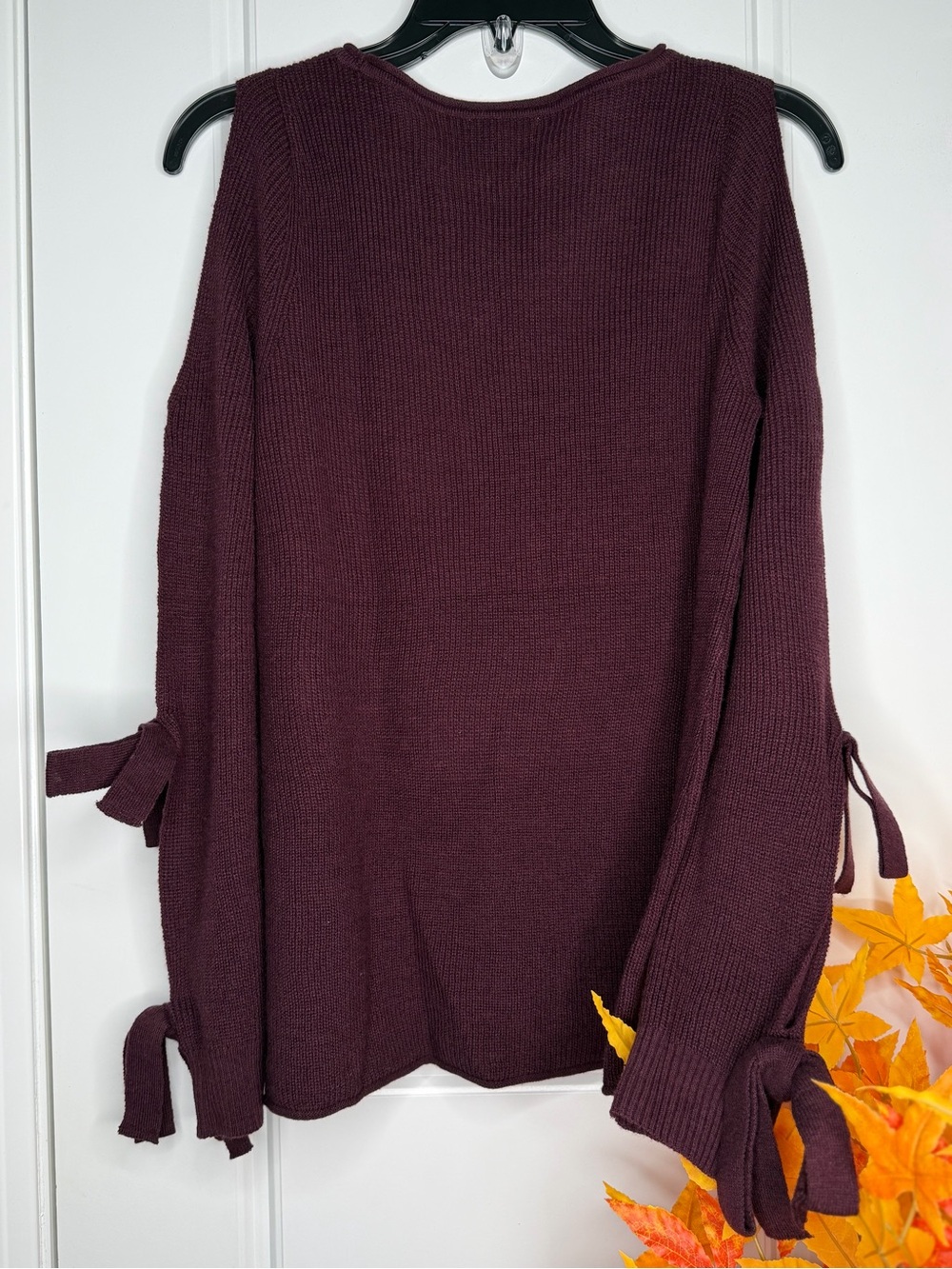 Ultra Flirt Burgundy Knit Sweater with Tie Sleeve Detail - Picture 2 of 2
